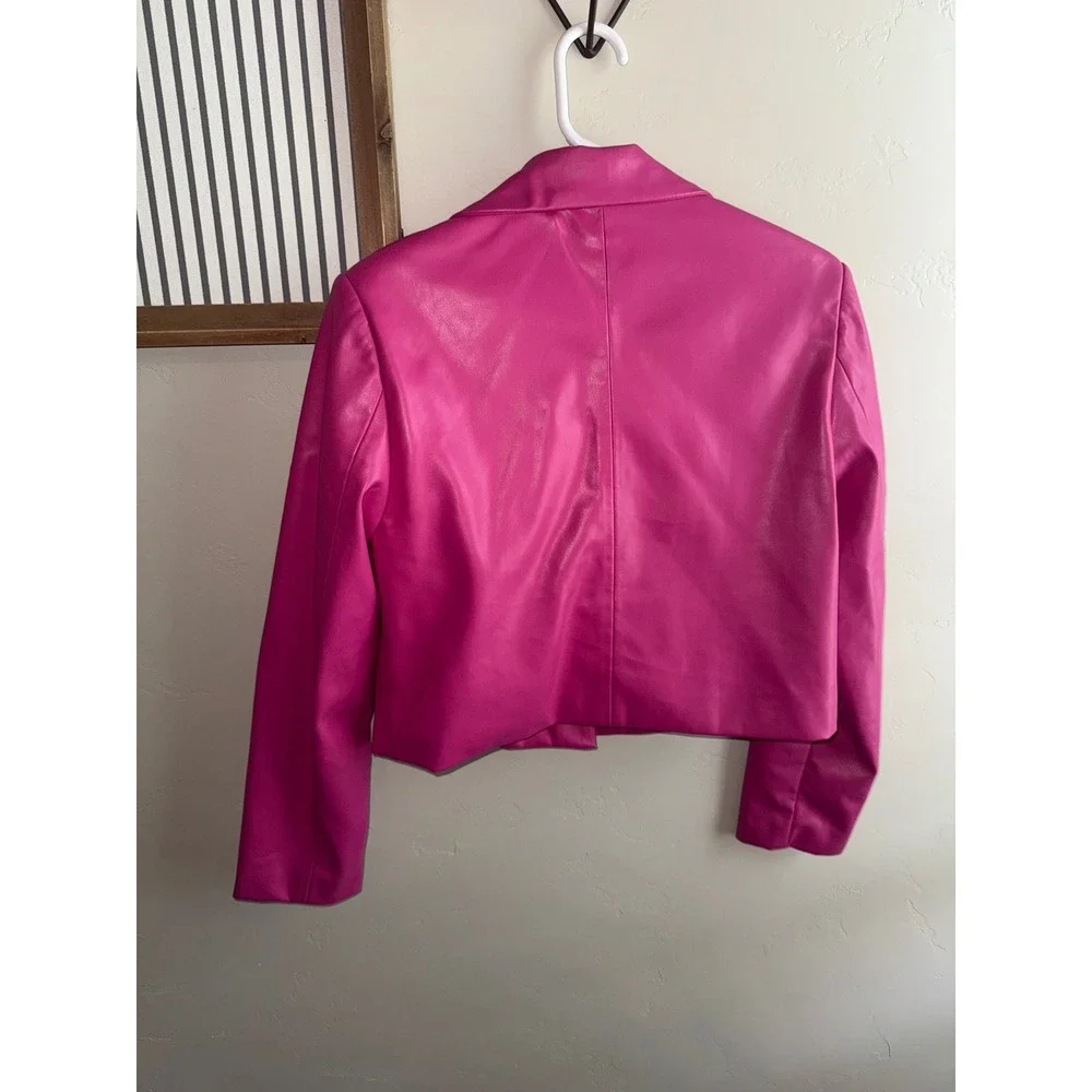 Sans Souci Hot Pink‎ Cropped Faux Leather Blazer Jacket Size medium